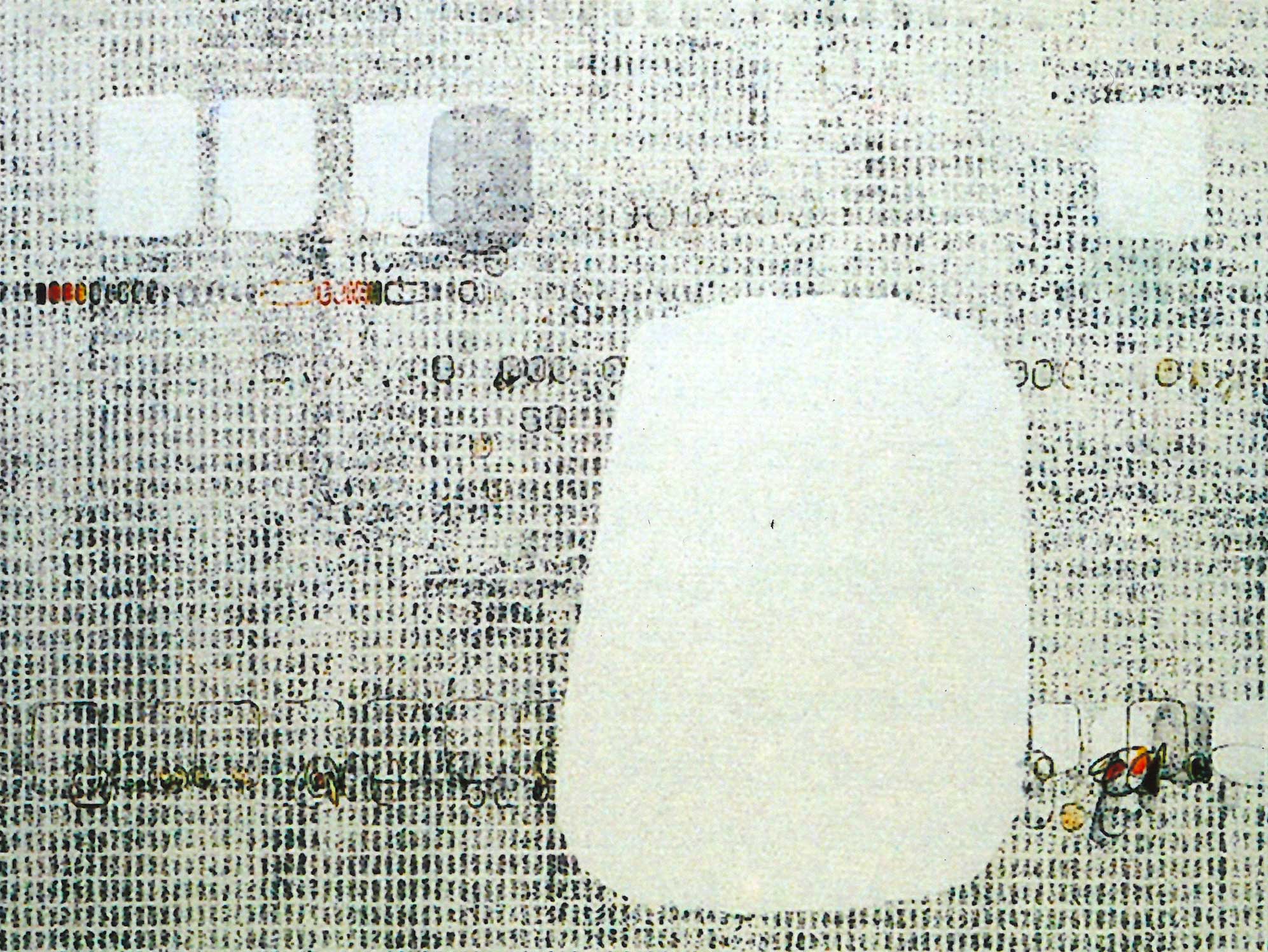 PRESENZA DETERMINANTE 1985, acrilico su tela, cm. 145×145